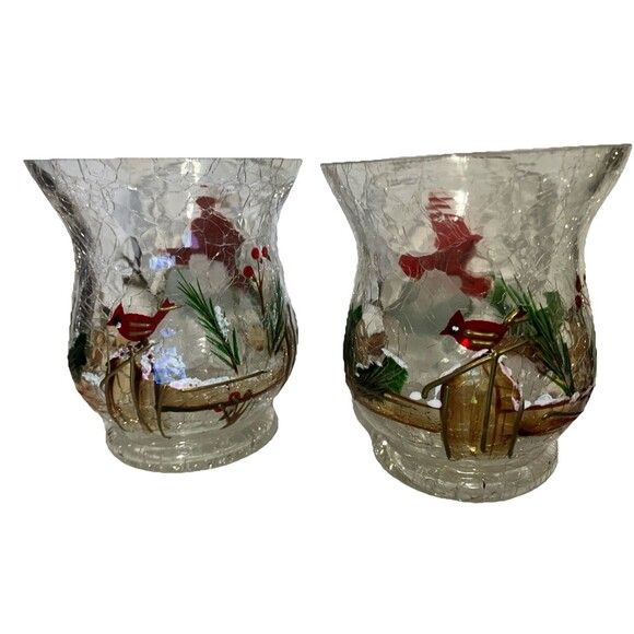 2 Yankee Candle Snowman Winter Crackle Glass Votives set Tealight Holiday XMas - Picture 4 of 12